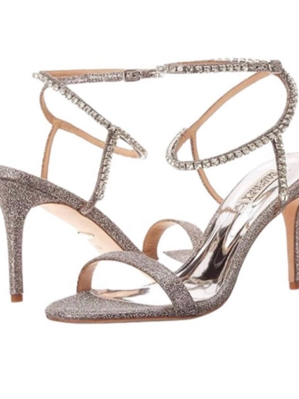 CLAUDETTE Women's Glitter Embellished Heel Dress Sandals Pewter Glitter size 8
